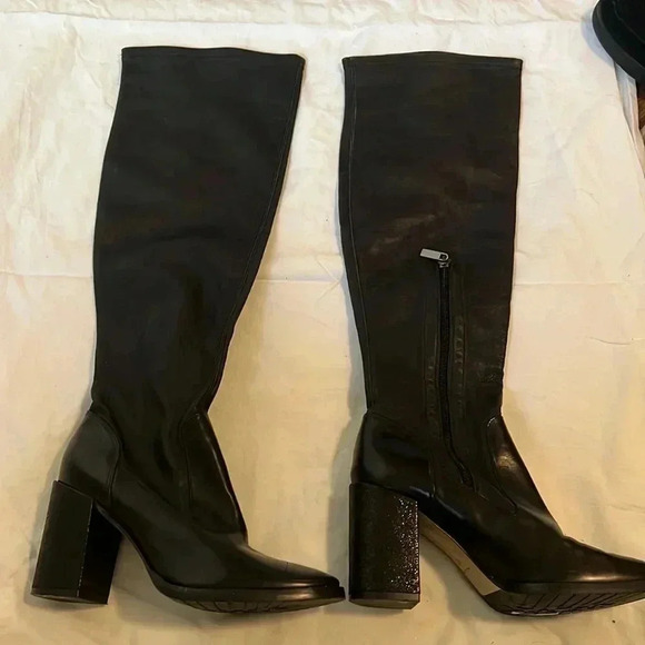 Donald J Plainer black leather over the knee boots size 7 - Picture 3 of 7